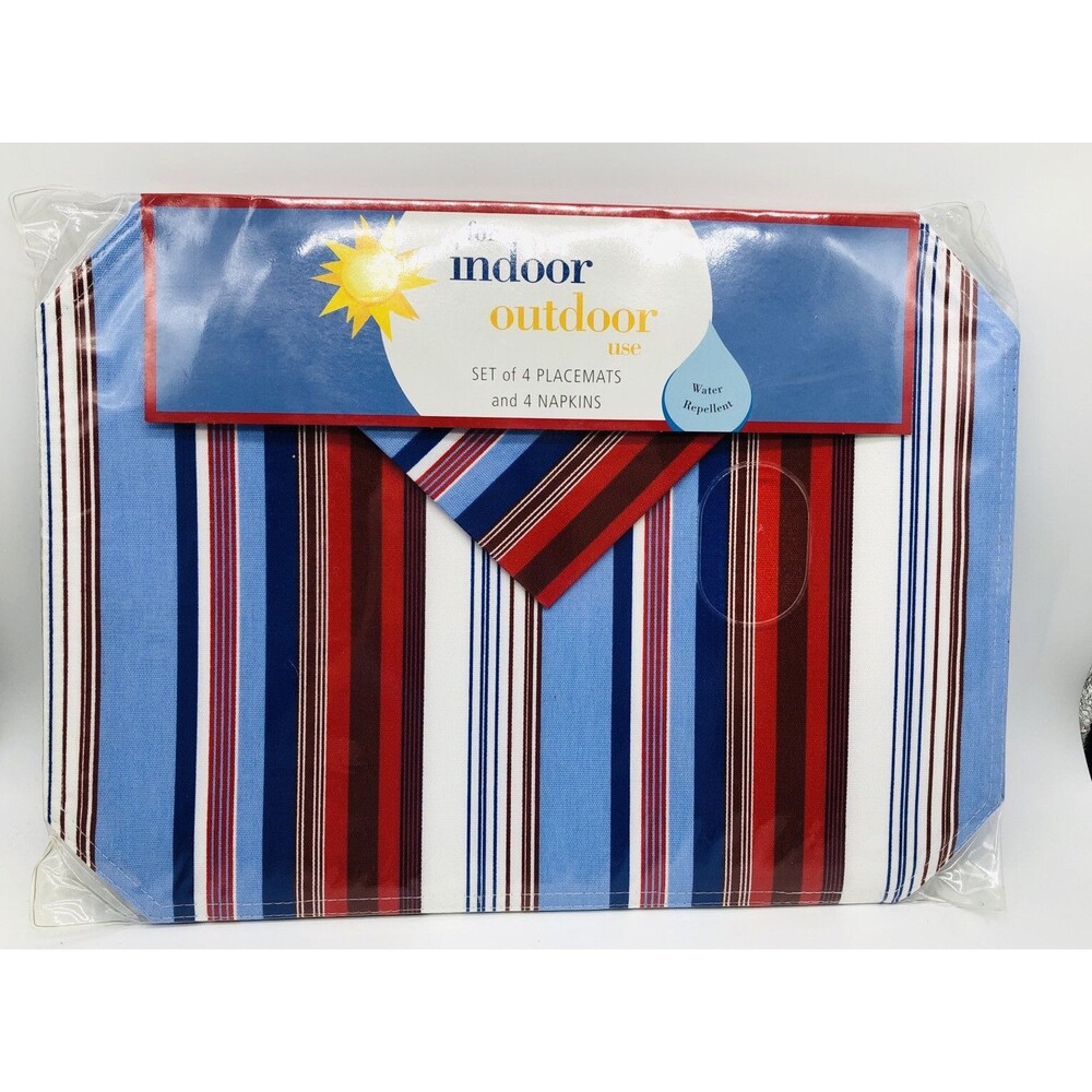 Indoor Outdoor Placemats and Napkins 4 of Each Red White Blue Camping Picnic NEW